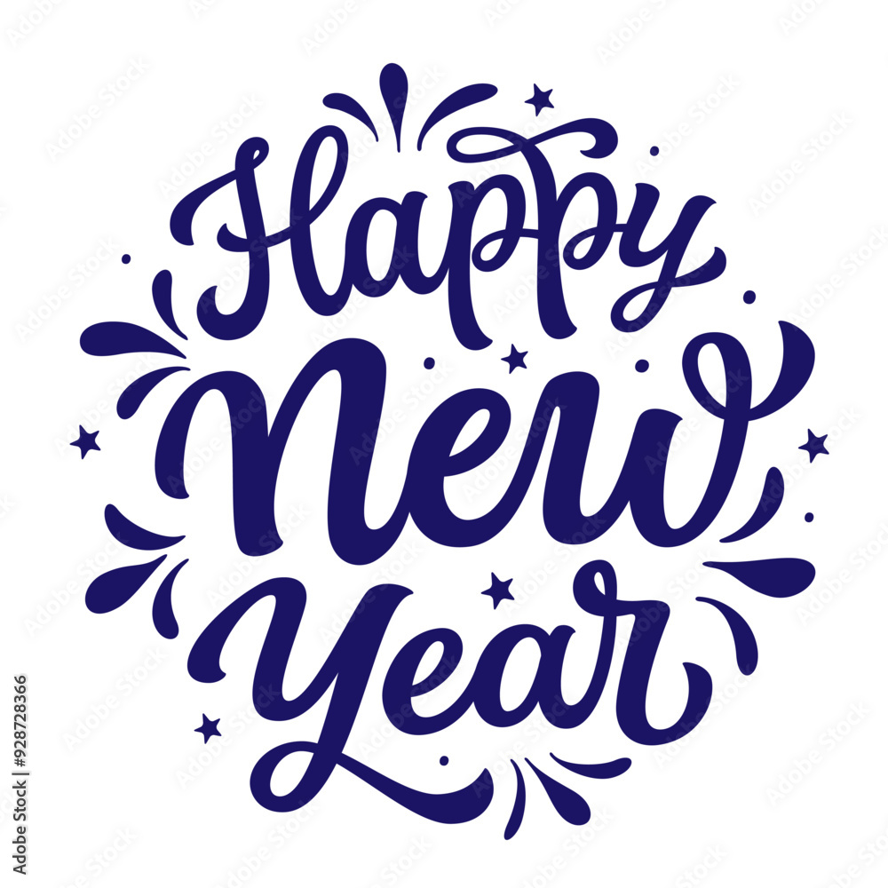 Happy New year. Hand lettering script text in a round shape isolated on white background. Vector typography for posters, banners, cards, New year or Christmas decorations Happy New year. Hand lettering script text in a round shape isolated on white background. Vector typography for posters, banners, cards, New year or Christmas decorations