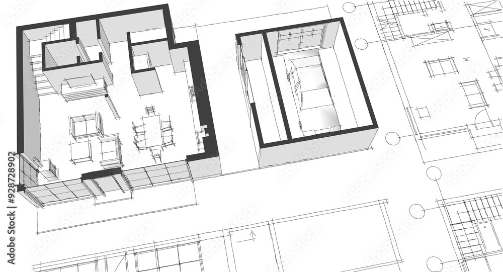 Fototapeta premium house architectural project sketch 3d illustration 
