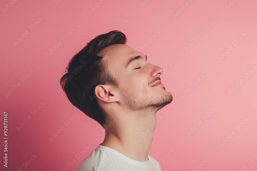 Fototapeta premium A close up of a man's face with his eyes closed