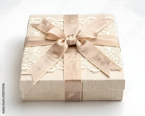 Wallpaper Mural Chic and Elegant Gift Box with Lace Ribbon and Delicate Wrapping on White Background Torontodigital.ca