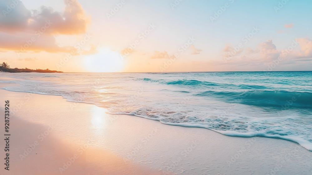 Wide-Angle Pristine Beach View, Vast Sandy Expanse with Scattered Seashells, Clear Sky, Openness, Tranquility Wide-Angle Pristine Beach View, Vast Sandy Expanse with Scattered Seashells, Clear Sky, Openness, Tranquility