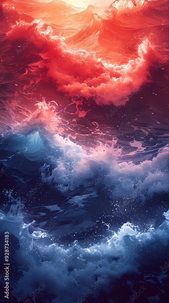 Fototapeta premium Digital technology red and blue wave abstract poster background