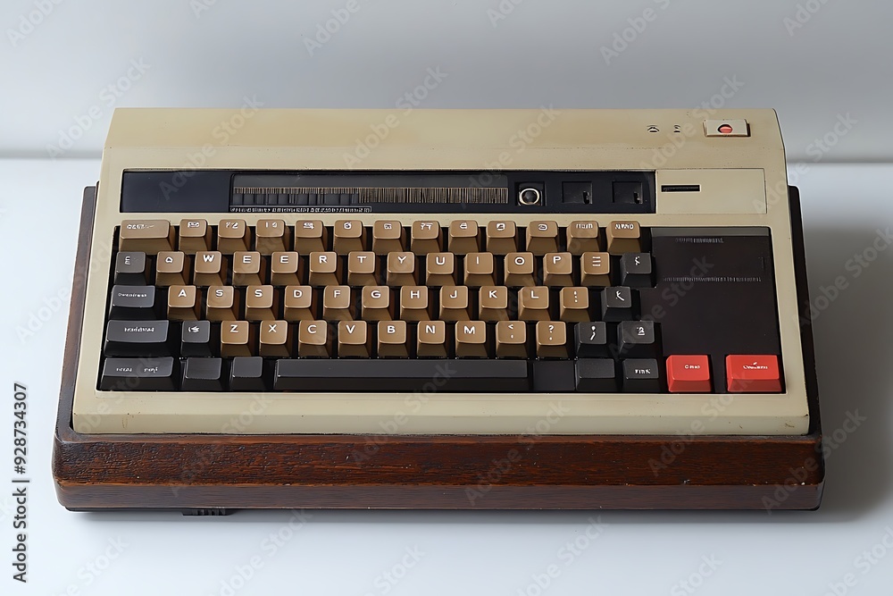 Vintage personal computer with keyboard from the 1980s isolated on ...