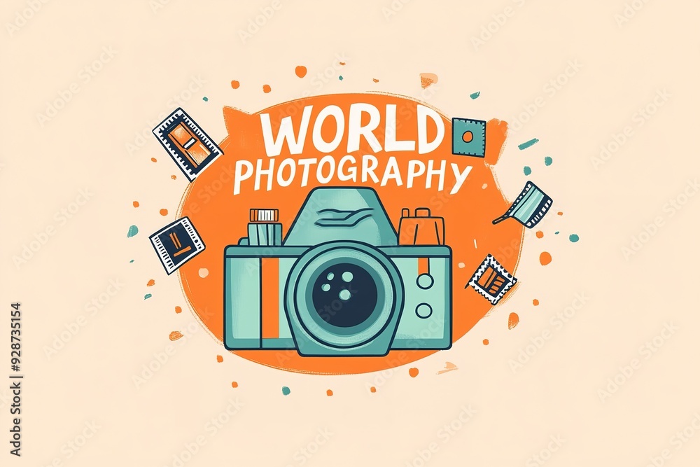 Obraz premium World Photography Day with World Map Background, photographer taking photo. World Photography Day social media banner and instagram banner post design