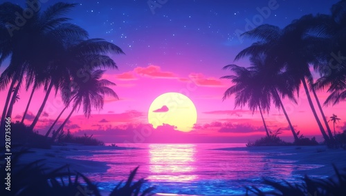 sunset of 90s synthwave, retro cyberpunk and video games