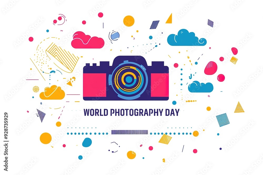 Obraz premium World Photography Day with World Map Background, photographer taking photo. World Photography Day social media banner and instagram banner post design