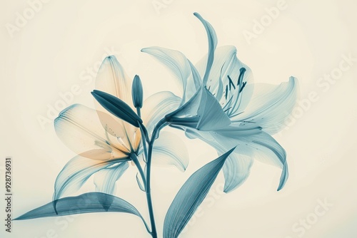 X-ray style image of delicate lilies, showcasing detailed floral structure