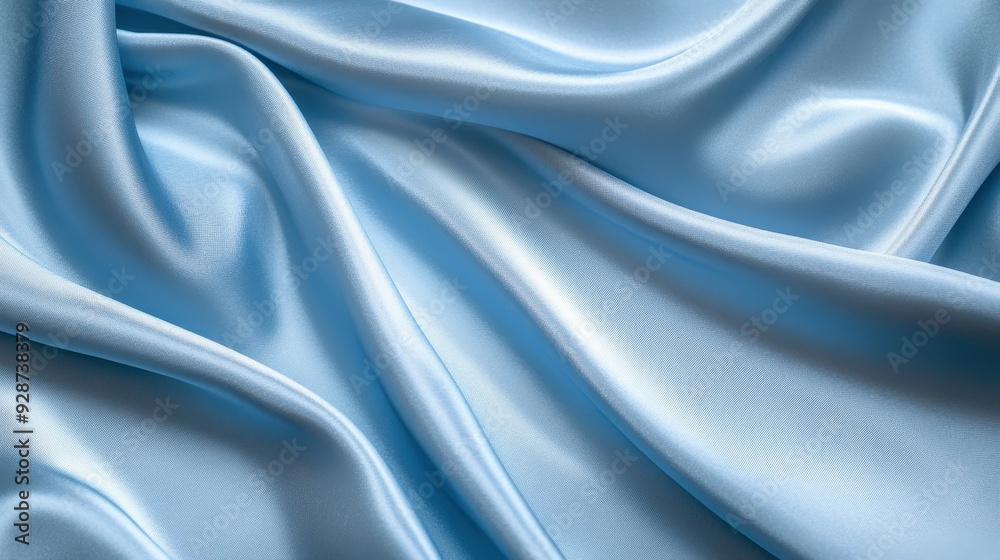 A smooth, light blue satin fabric with gentle folds and curves. A smooth, light blue satin fabric with gentle folds and curves.