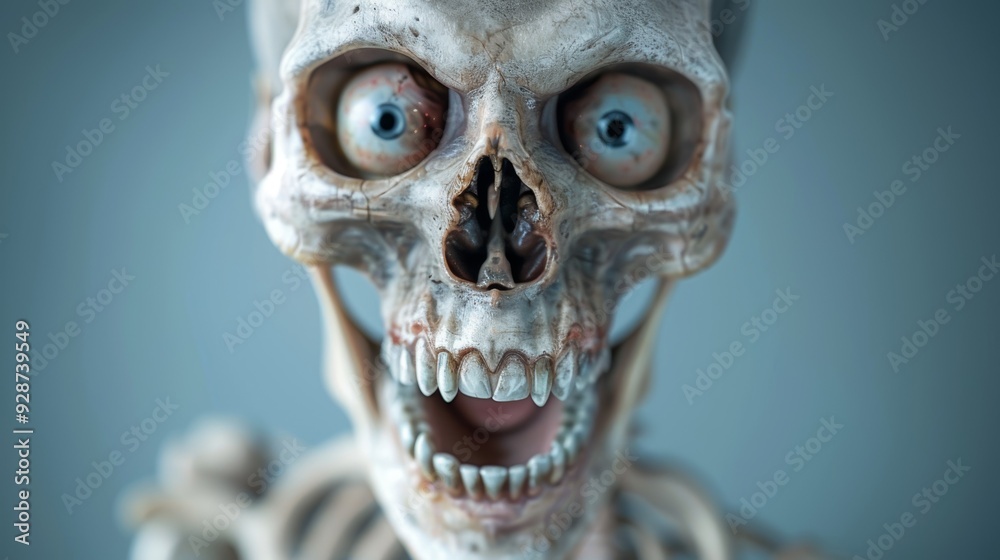 A skull with blue eyes and a mouth wide open A skull with blue eyes and a mouth wide open
