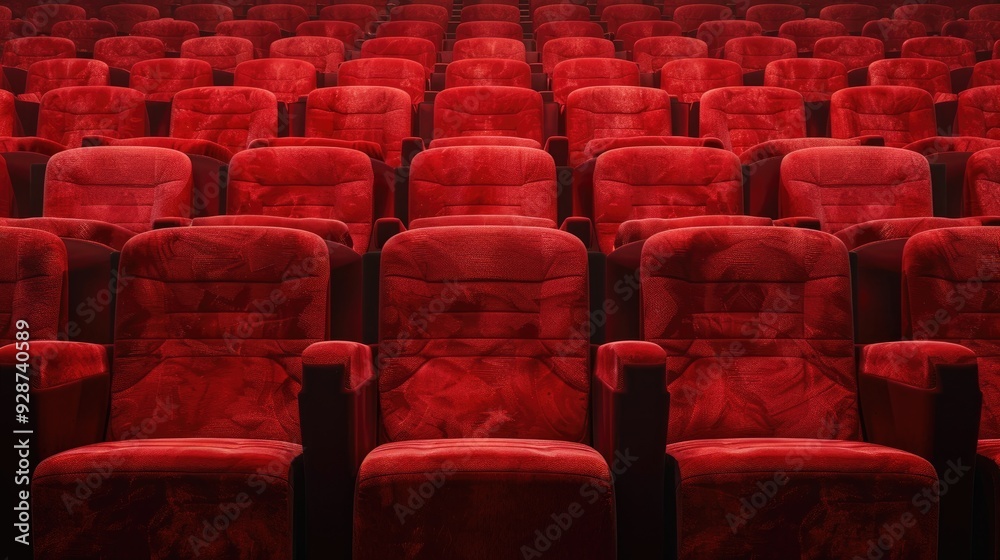Fototapeta premium Rows of Red Velvet Seats in an Empty Theater