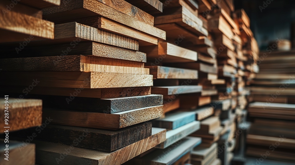 Stacks of processed wooden planks Stacks of processed wooden planks