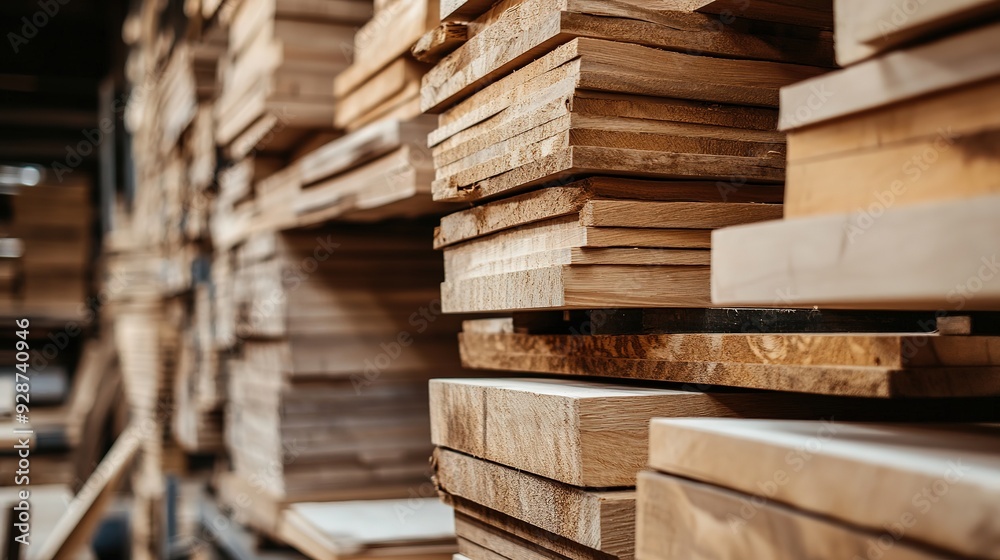 Stacks of processed wooden planks Stacks of processed wooden planks