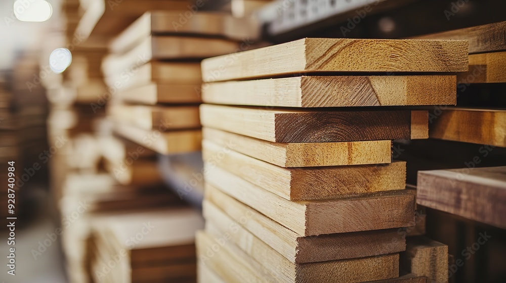 Stacks of processed wooden planks Stacks of processed wooden planks