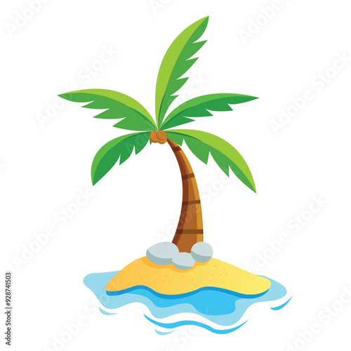 Island with palm trees isolaed on white background, Summer vacation holiday tropical ocean, Vector illustration