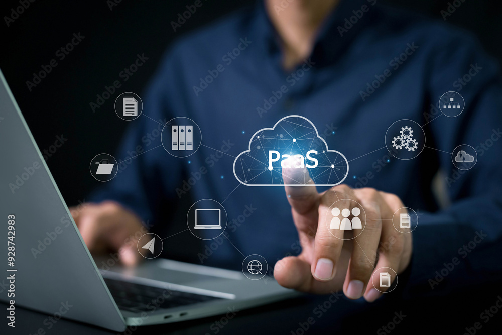 PaaS, Platform as a Service concept . Scalability and Flexibility, Efficiency and Innovation, Cloud Integration. PaaS, Platform as a Service concept . Scalability and Flexibility, Efficiency and Innovation, Cloud Integration.