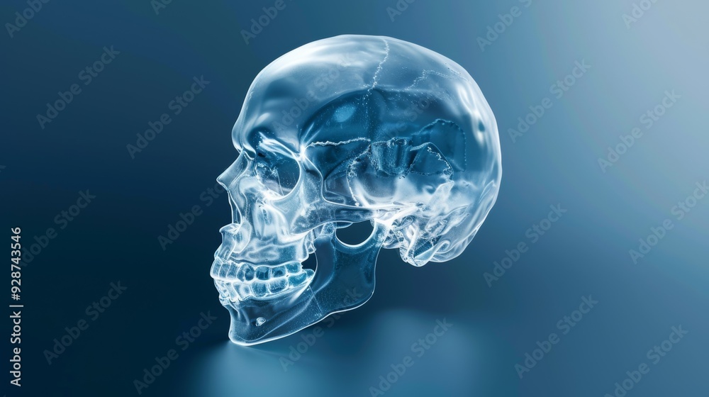 A skull is shown in a blue background A skull is shown in a blue background