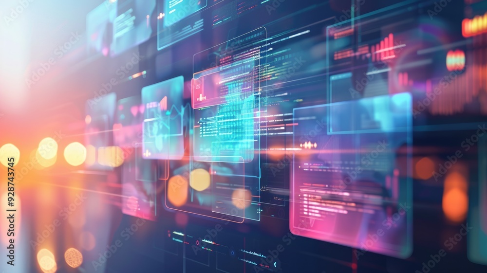 Fototapeta premium A futuristic glassmorphism sidebar menu that slides out, with transparent sections and a softly blurred backdrop