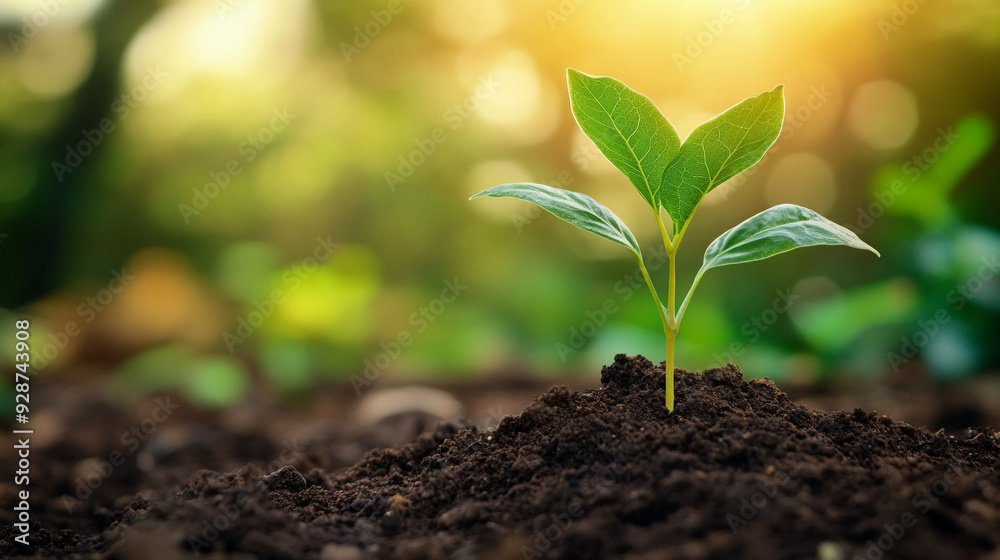 small plant growing in morning light at garden. concept earth day small plant growing in morning light at garden. concept earth day