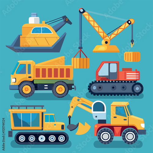 Set of construction vehicles and fully editable vector for print design