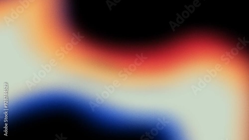 Grainy abstract background Animation, dark noisy poster black backdrop blue white orange red glowing color wave banner design, copy space