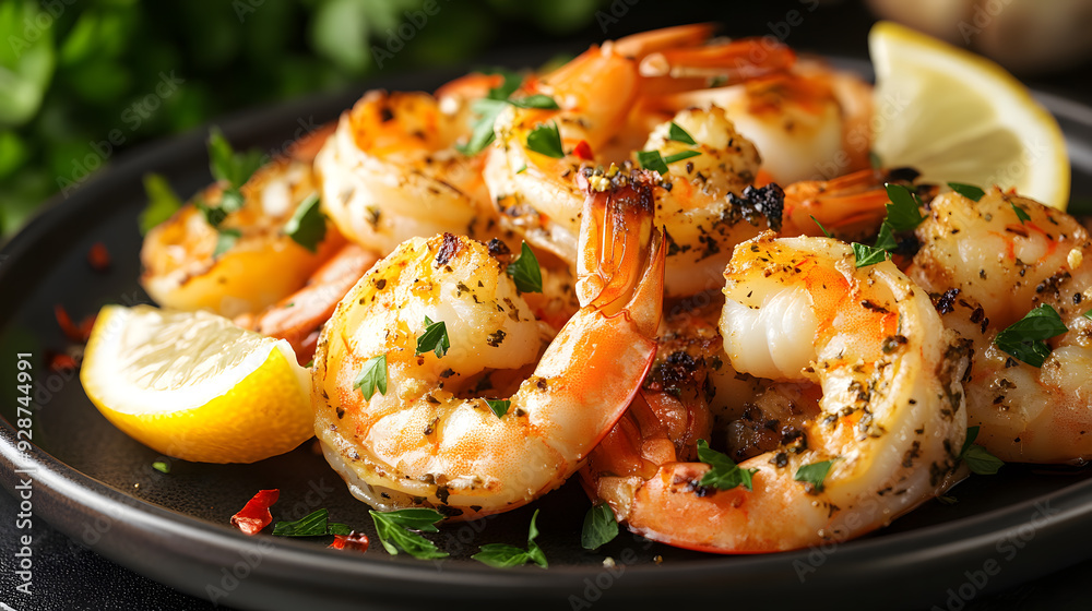 Grilled shrimp with vegetables and lemon Grilled shrimp with vegetables and lemon