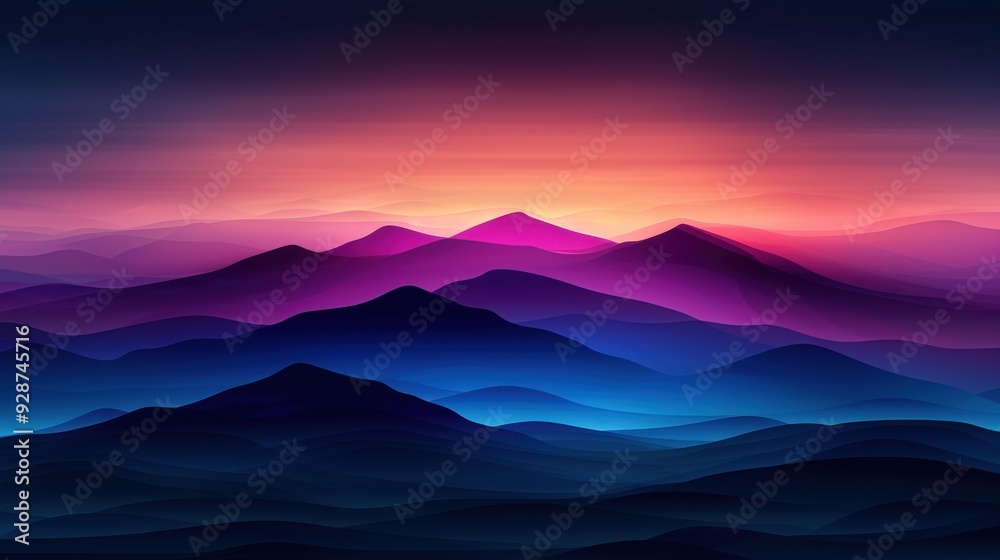 A mountain range with sunset patterns in vibrant contrasting colors A mountain range with sunset patterns in vibrant contrasting colors