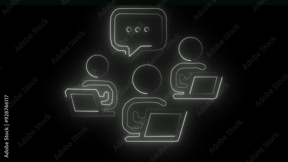 Neon line discussion symbol. People speaking icon. three people talking animation background .white neon line Neon line discussion symbol. People speaking icon. three people talking animation background .white neon line