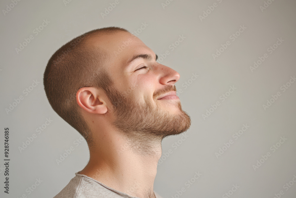 Obraz premium A close up of a man's face with his eyes closed