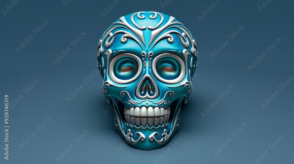 A blue skull with gold accents A blue skull with gold accents