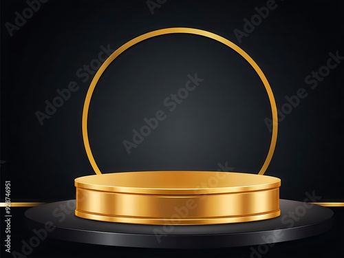 Award Round Empty Podium on Dark Background Vector Golden Symbol of Victory Achievement and Success. photo