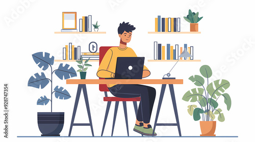 male teenager working with laptop, shopping online, making call. Importance of digital literacy for elderly people vector image