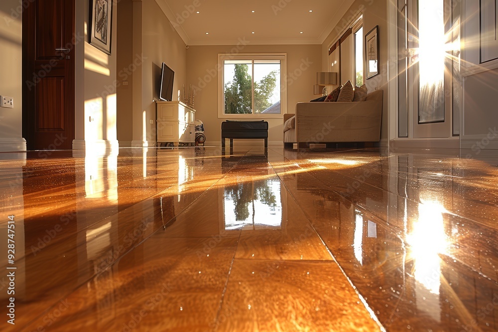 A beautifully sunlit modern living room with glossy wooden floors, minimalistic decor, and a large window allowing natural light to fill the space, creating a warm and inviting atmosphere A beautifully sunlit modern living room with glossy wooden floors, minimalistic decor, and a large window allowing natural light to fill the space, creating a warm and inviting atmosphere