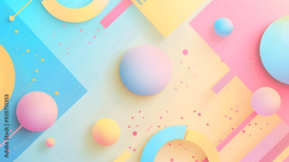 Abstract Geometric Background with Pastel Colors and 3D Elements