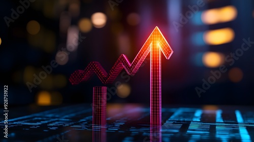 Vibrant 3D arrow shooting upward, symbolizing a business breakthrough and rising market trends