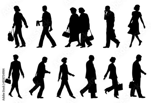 Walking People Silhouettes Vector