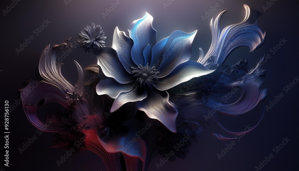 Obraz premium A stunning abstract floral design with intricate details, blending vibrant colors and soft curves, creating a mesmerizing visual effect.