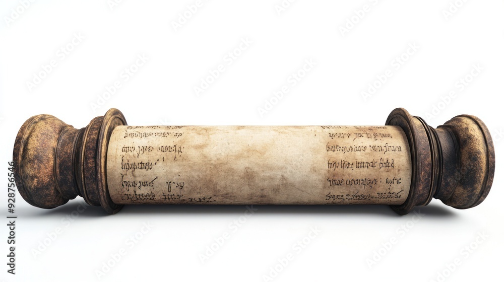 Ancient Manuscript Rolled Up, Isolated on White Background Ancient Manuscript Rolled Up, Isolated on White Background