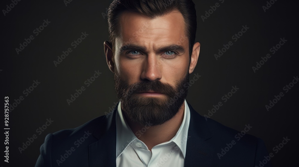 Portrait of a determined man with a neatly groomed beard, Portrait of a determined man with a neatly groomed beard,