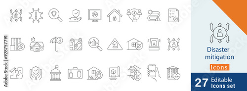 Disaster mitigation editable line art collection