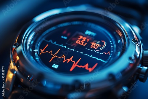 Closeup of a heart rate monitor symbolizing the tracking of progress and pushing the limits of personal fitness health and wellness through data driven analysis and goal oriented training photo