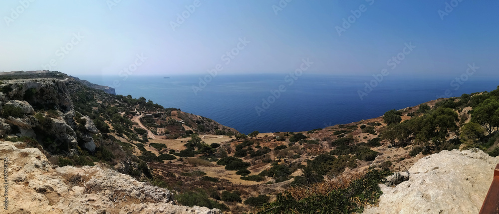 panorama with mountains and sea in malta panorama with mountains and sea in malta