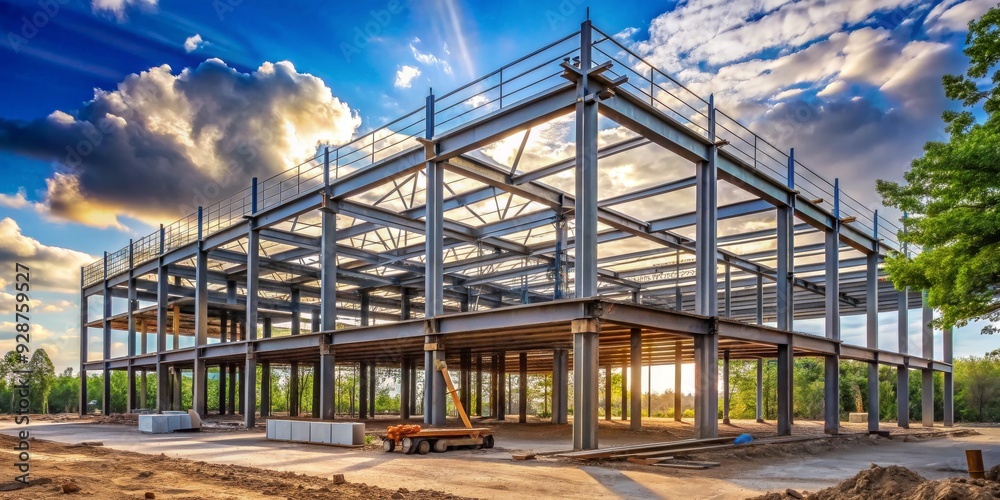 Steel Structure Construction Under a Dramatic Sky, Construction , Steel , Building , Development