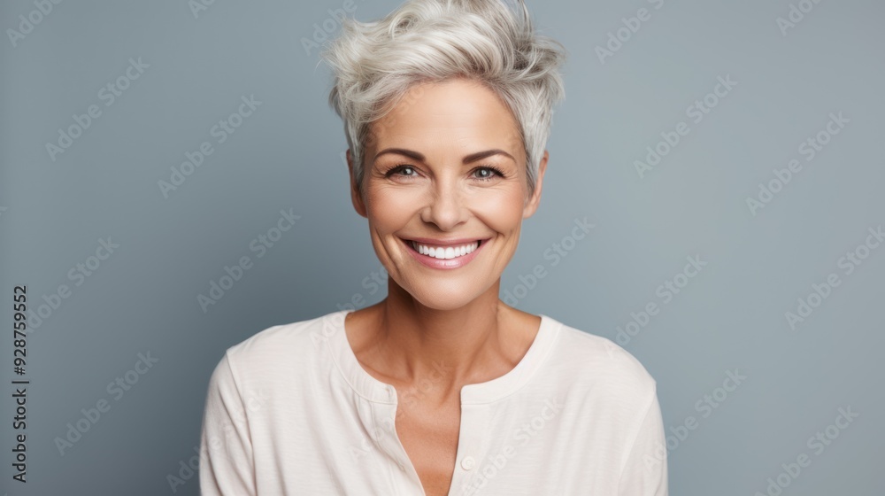 Short-haired woman with a confident smile Short-haired woman with a confident smile