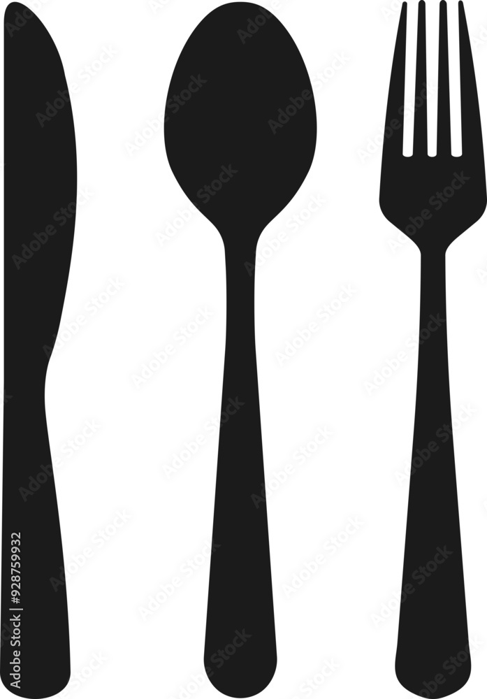 Cutlery icon. Silhouette style. Spoon, knife and fork.