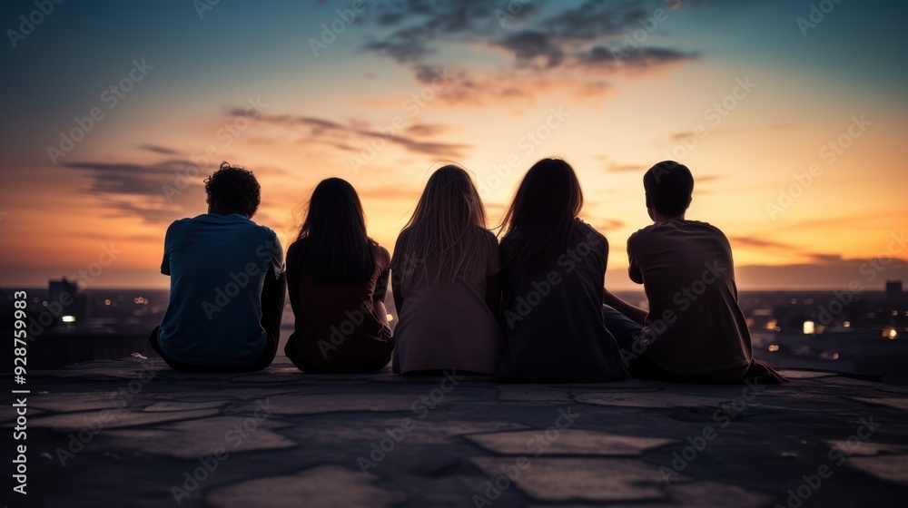 Silhouetted friends sitting together Silhouetted friends sitting together