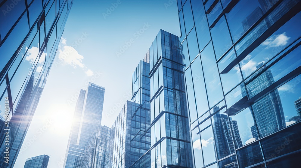 Fototapeta premium Skyscrapers reaching high into the sky with modern