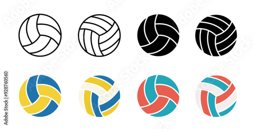 Volleyball ball icon set. olleyball icons. Sport ball symbol. Ball in different style. Vector illustration
