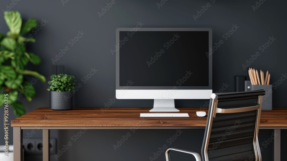 Beautifully designed modern desk setup with a clean minimalist aesthetic and a deep depth of field effect creating a professional and productive work environment Beautifully designed modern desk setup with a clean minimalist aesthetic and a deep depth of field effect creating a professional and productive work environment