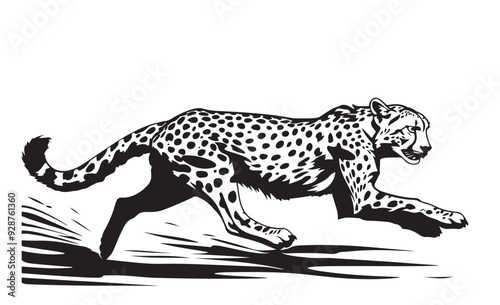 Running cheetah. Cheetah big wild cat african design character vector illustration on white background. Vector of flat hand drawn cheetah isolated.
