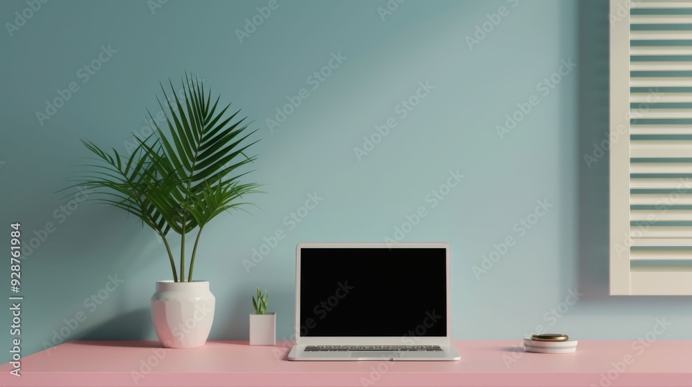 Organized and clean desk setup with laptop office supplies and other equipment for remote work and increased productivity while working from home